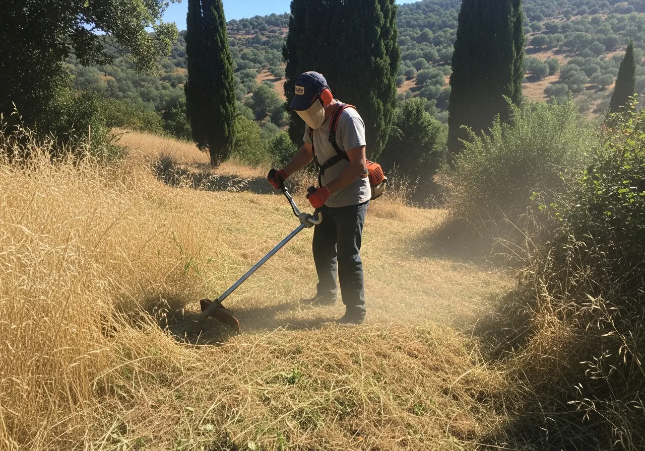 Débroussaillage d'un terrain en herbes hautes
